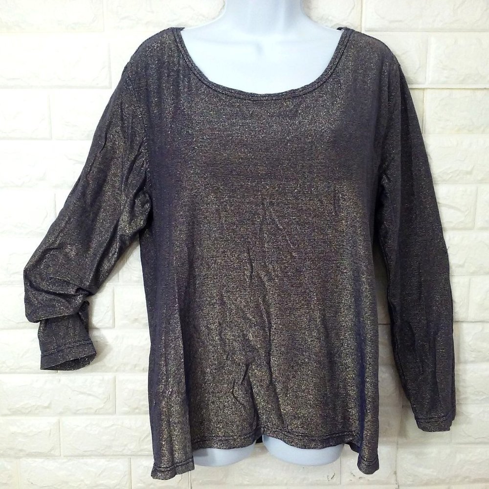 Vintage 90s Carole Little Sport Metallic Top T-Shirt Tunic -XL Glam Sparkle Navy